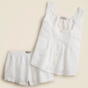 J Crew Women's Lace-trim camisole and pajama short set linen-cotton blend Small